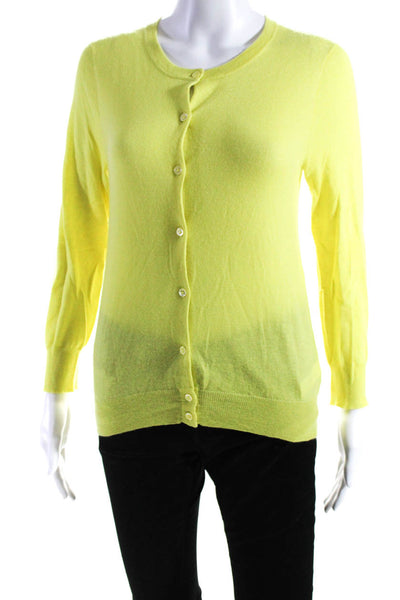 J Crew Womens Cashmere Knit Round Neck Button Up Cardigan Sweater Green Size M