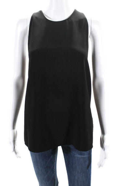 Vince Women's Round Neck Sleeveless Slit Hem Blouse Black Size M