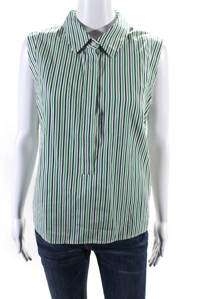 Milly Women's Collared Sleeveless Half Button Stripe Blouse Size M