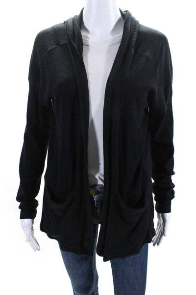 Splendid Women's Hood Long Sleeves Pockets Cardigan Sweater Black Size M