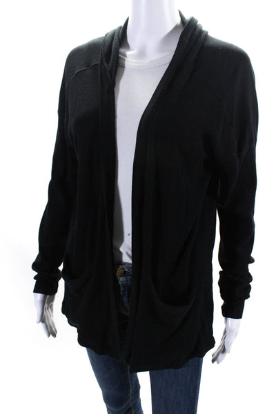 Splendid Women's Hood Long Sleeves Pockets Cardigan Sweater Black Size M