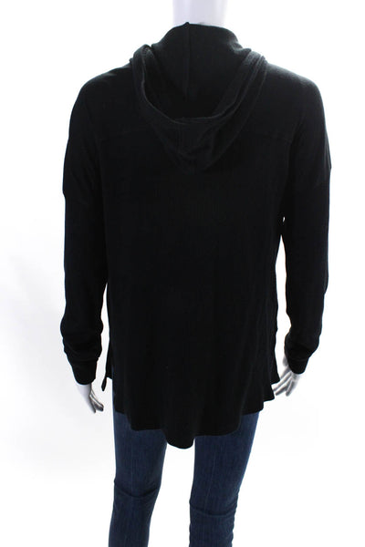 Splendid Women's Hood Long Sleeves Pockets Cardigan Sweater Black Size M