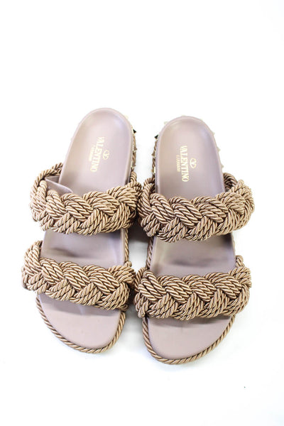 Valentino Garavani Womens Rockstud Satin Rope Slides Sandals Mauve Size 41 11