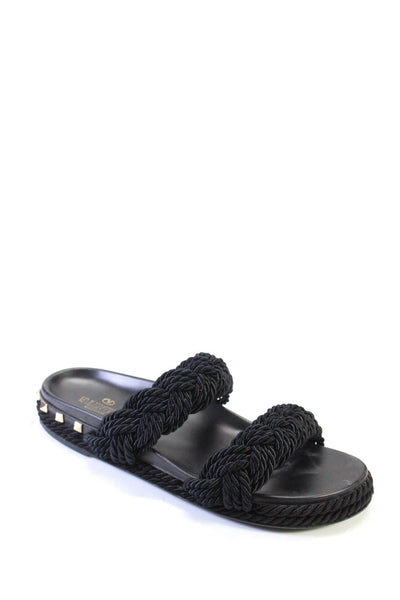 Valentino Garavani Womens Rockstud Satin Rope Slides Sandals Black Size 41 11