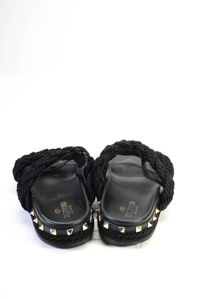 Valentino Garavani Womens Rockstud Satin Rope Slides Sandals Black Size 41 11