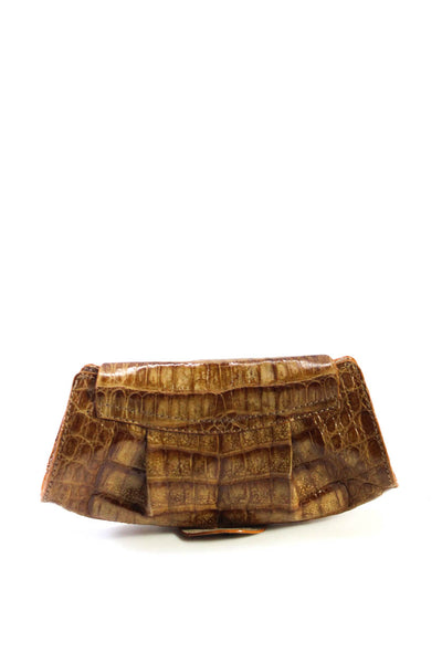 Designer Womens Small Alligator Skin Magnetic Flap Clutch Wallet Pouch Tan