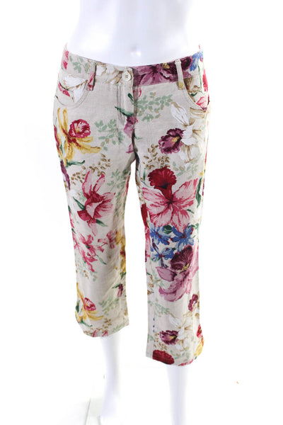 Dolce & Gabbana Womens Floral Canvas Straight Leg Crop Pants Multicolor Size 6