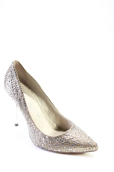 Alice + Olivia Womens Jeweled Pointed Toe Slide On Pumps Gray Size 38 8