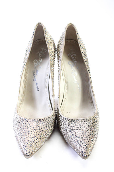 Alice + Olivia Womens Jeweled Pointed Toe Slide On Pumps Gray Size 38 8