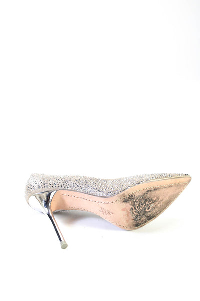 Alice + Olivia Womens Jeweled Pointed Toe Slide On Pumps Gray Size 38 8