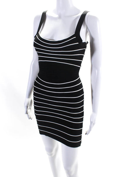 Herve Leger By Max Azria Womens Sleeveless Body Con Dress Black White Size Small