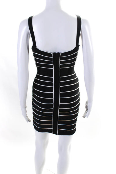 Herve Leger By Max Azria Womens Sleeveless Body Con Dress Black White Size Small