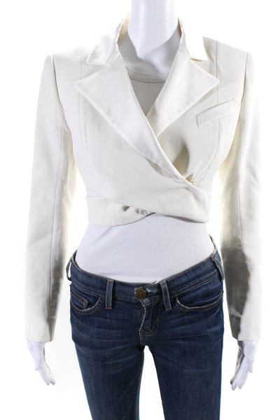 Balmain Womens Wide Lapel Button Closure Cropped Wrap Blazer White Size EUR 38