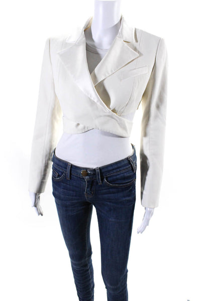 Balmain Womens Wide Lapel Button Closure Cropped Wrap Blazer White Size EUR 38