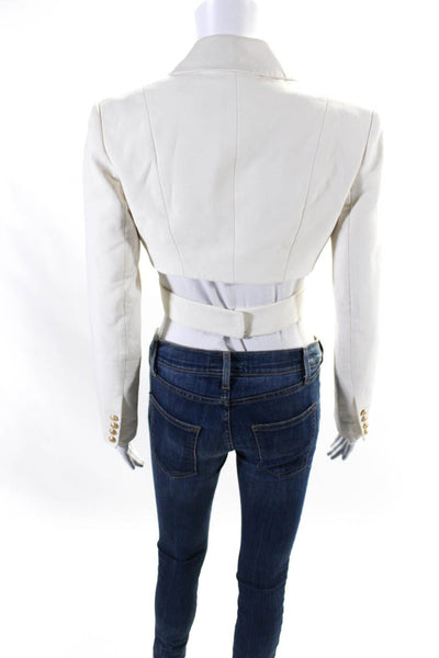 Balmain Womens Wide Lapel Button Closure Cropped Wrap Blazer White Size EUR 38