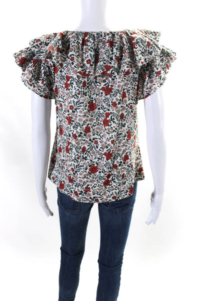 The Great Women's Boat Neck Ruffle Flutter Sleeves Cotton Floral Blouse Size 2