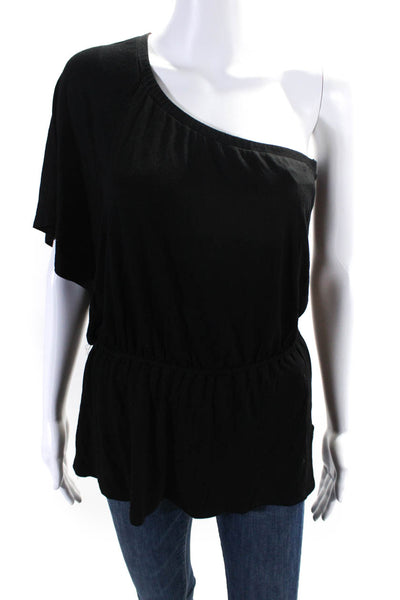 Ella Moss Womens Short Sleeve One Shoulder Blouse Black Size M