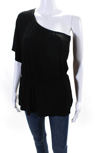 Ella Moss Womens Short Sleeve One Shoulder Blouse Black Size M