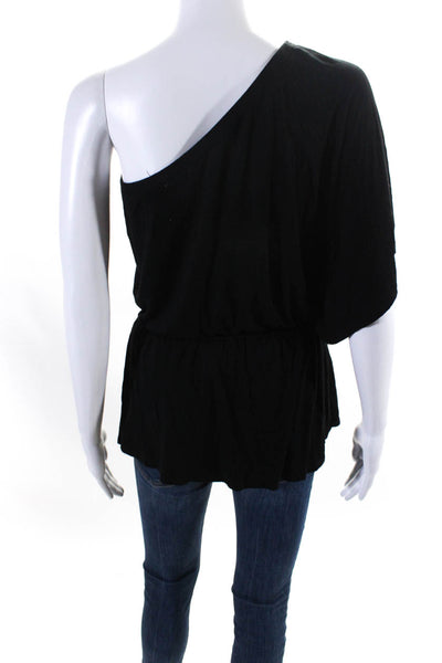 Ella Moss Womens Short Sleeve One Shoulder Blouse Black Size M