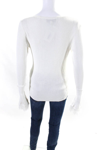 Derek Lam 10 Crosby Womens V Neck Long Sleeve Fringe Trim Blouse White Size M