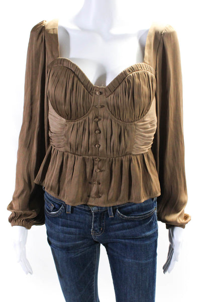 Joie Womens Sweetheart Neckline Long Sleeve Blouse Brown Size S