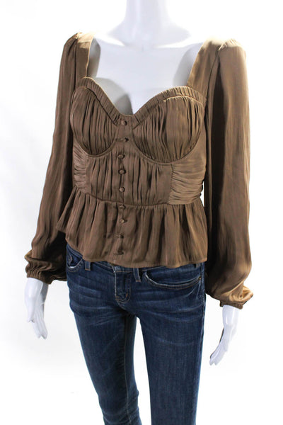 Joie Womens Sweetheart Neckline Long Sleeve Blouse Brown Size S