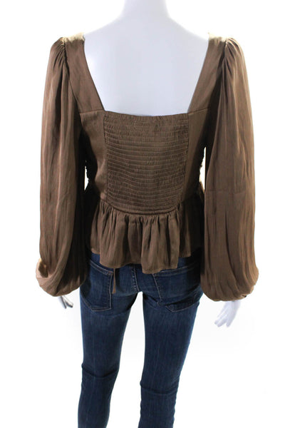 Joie Womens Sweetheart Neckline Long Sleeve Blouse Brown Size S