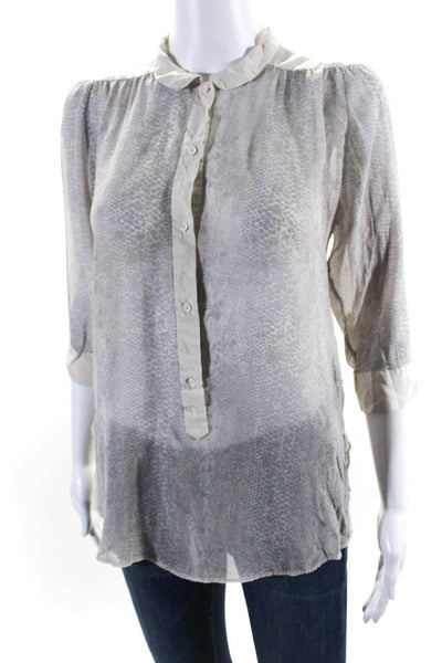 Wilfred Womens Silk Snakeskin Print Long Sleeve Button Down Blouse Gray Size XS