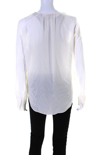 Rebecca Taylor Womens Silk Long Sleeve Lace V Neck Blouse White Size 6