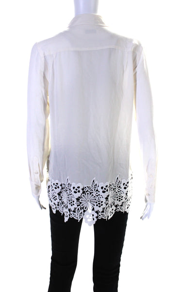 Equipment Femme Womens Silk Long Sleeve Lace Trim Buttoned Blouse White Size S