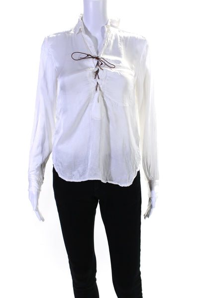 Denim & Supply By Ralph Lauren Womens Long Sleeve Lace Up Blouse White Size XS