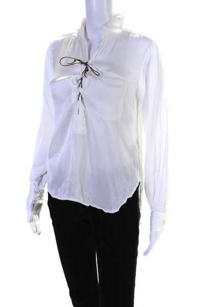 Denim & Supply By Ralph Lauren Womens Long Sleeve Lace Up Blouse White Size XS