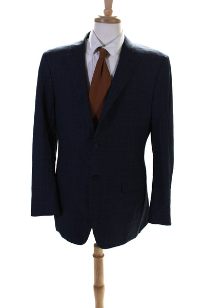 Canali  Men's Collared Long Sleeves Lined Two Button Plaid Jacket Size 54