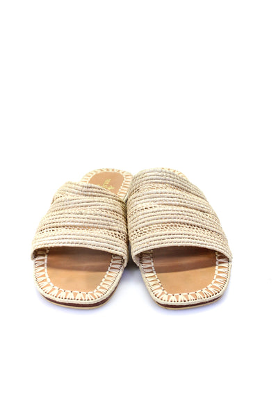 Bulibasha Womens Open Toe Woven Slip On Flat Sandals Beige Size 8