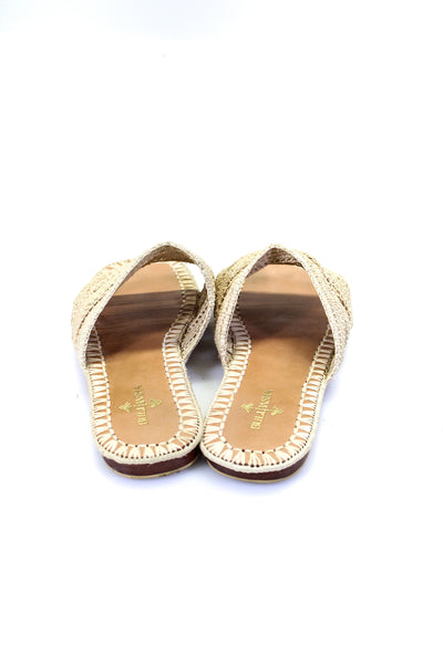 Bulibasha Womens Open Toe Woven Slip On Flat Sandals Beige Size 8