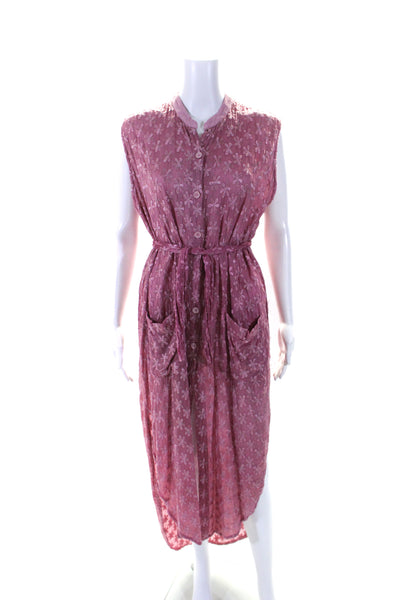 Sunday Tropez Womens Embroidered Sleeveless Midi Shirt Dress Pink Size Small