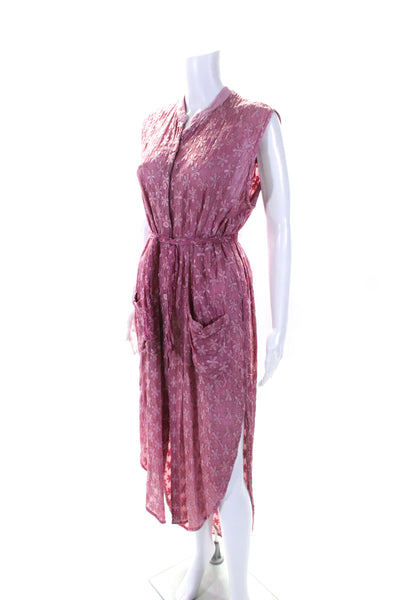 Sunday Tropez Womens Embroidered Sleeveless Midi Shirt Dress Pink Size Small