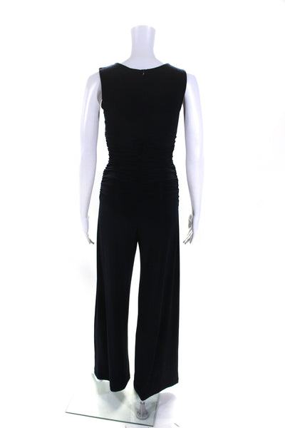 KAMALIKULTURE Womens Ruched Matte Jersey Wide Leg Jumpsuit Navy Blue Size XS