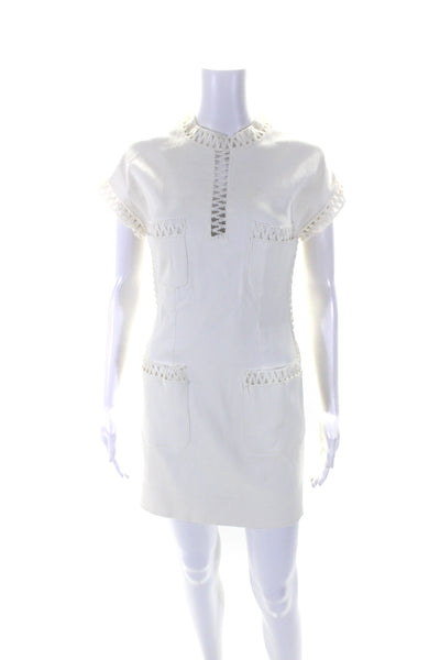 Chanel Boutique Womens Back Zip Ribbed Knit Mini Pocket Sheath Dress White FR 38