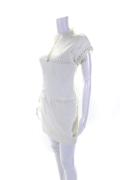 Chanel Boutique Womens Back Zip Ribbed Knit Mini Pocket Sheath Dress White FR 38