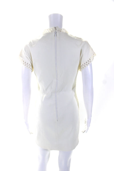 Chanel Boutique Womens Back Zip Ribbed Knit Mini Pocket Sheath Dress White FR 38