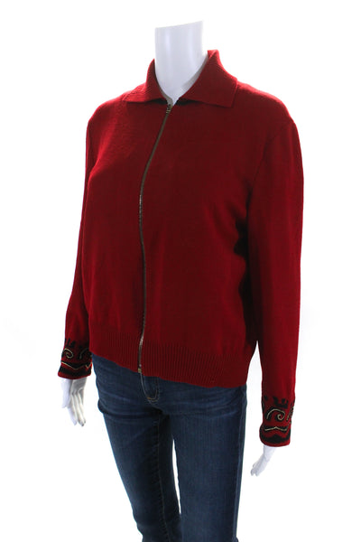 St. John Collection By Marie Gray Womens Front Zip Mock Neck Sweater Red Small