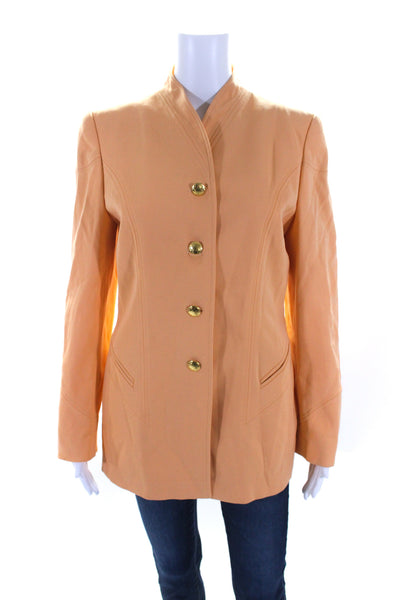 Escada Womens Long Sleeve Four Button V Neck Blazer Jacket Orange Wool FR 36