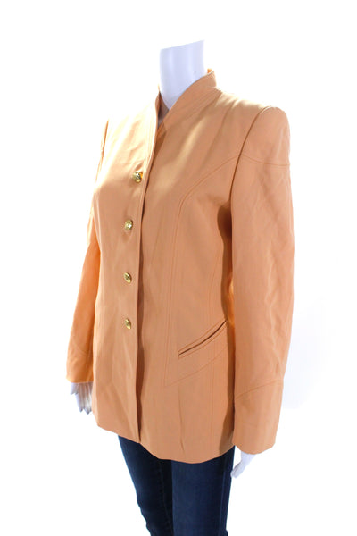 Escada Womens Long Sleeve Four Button V Neck Blazer Jacket Orange Wool FR 36