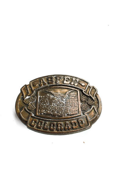 Designer Vintage Brass Aspen Colorado Souvenir Belt Buckle