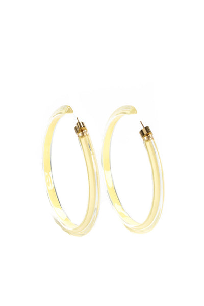 Alison Lou Womens Large Lucite Jelly Hoop Earrings Light Yellow 3"