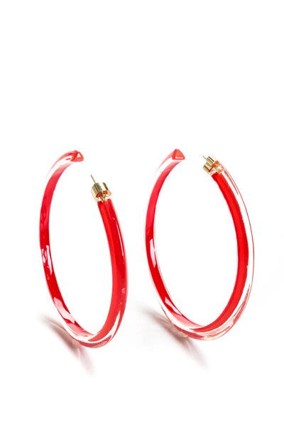 Alison Lou Womens Large Lucite Jelly Hoop Earrings Red 3"