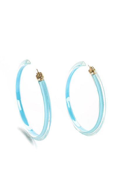 Alison Lou Womens Large Lucite Jelly Hoop Earrings Light Blue 3"