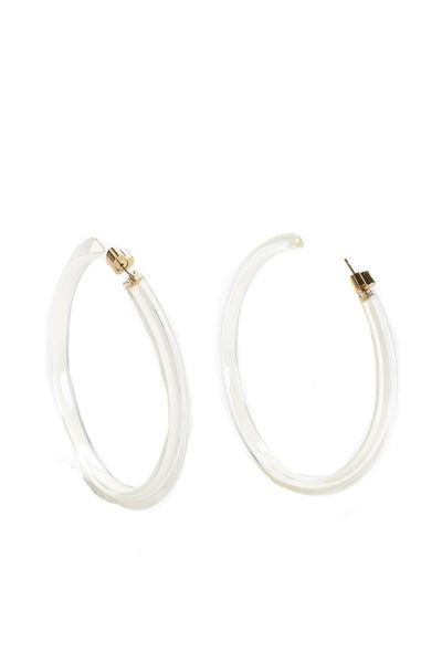 Alison Lou Womens Large Lucite Jelly Hoop Earrings White 3"