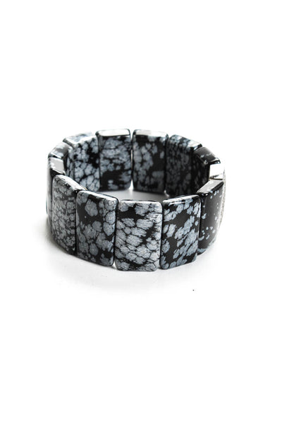 Designer Womens Silver Tone Snowflake Obsidian Diamond Accent Stretch Bracelet